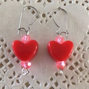 HAND CRAFTED Heart Drop Earrings Red